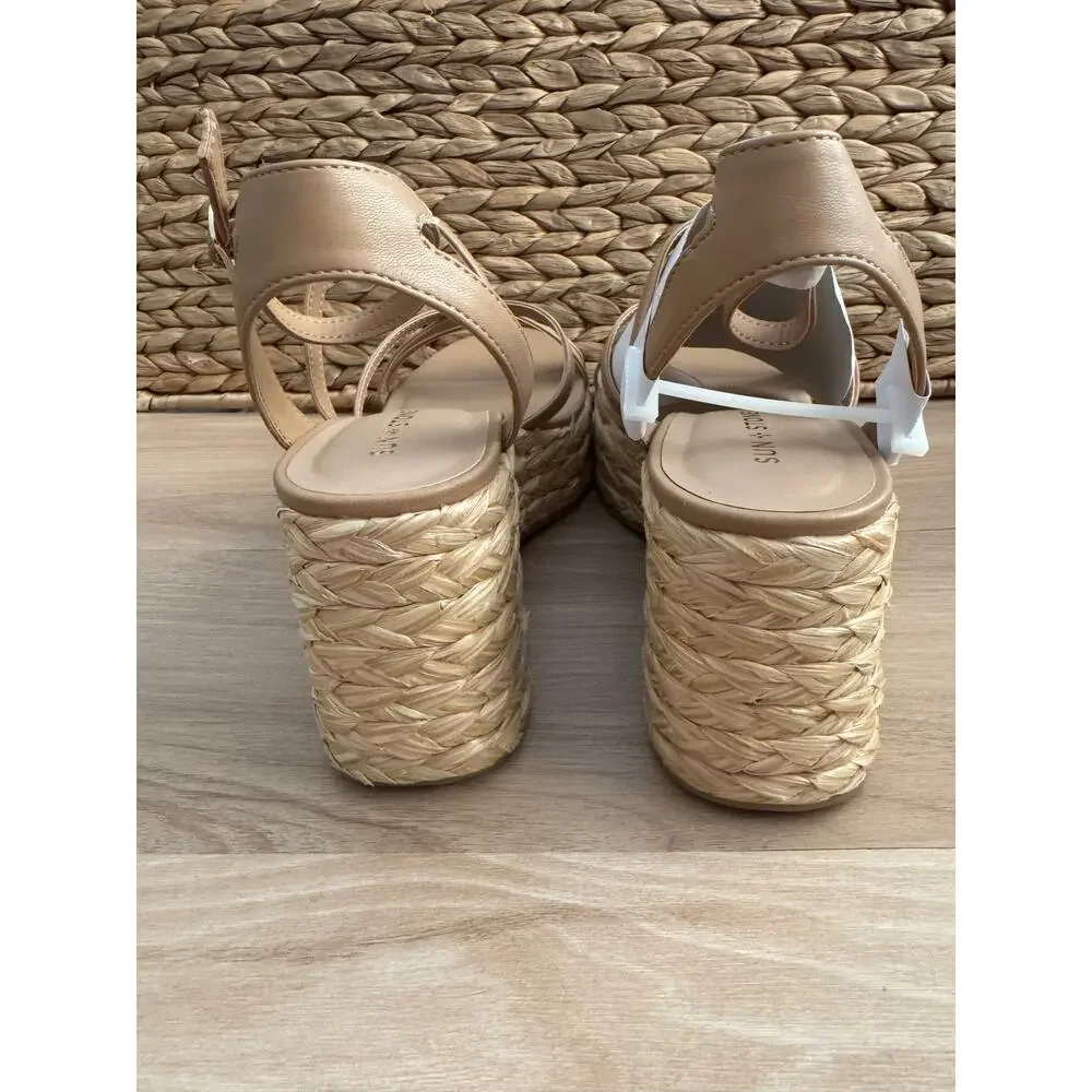 NWOB! Sun + Stone Finnickk Womens Faux Leather Strappy Wedge Sandals